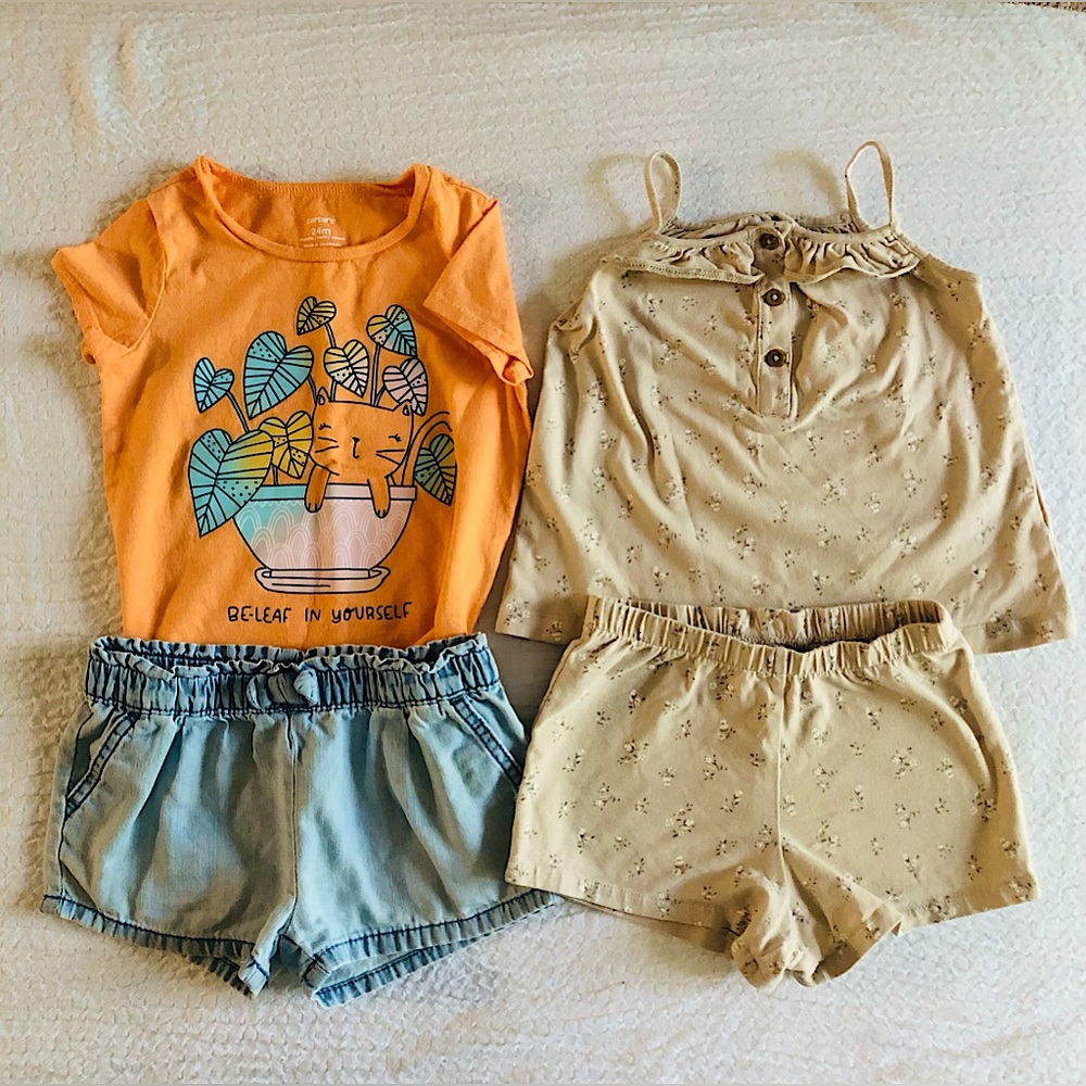 Girls short sets Little Planet by Carters, shorts by Oshkosh, Carters tee shirt